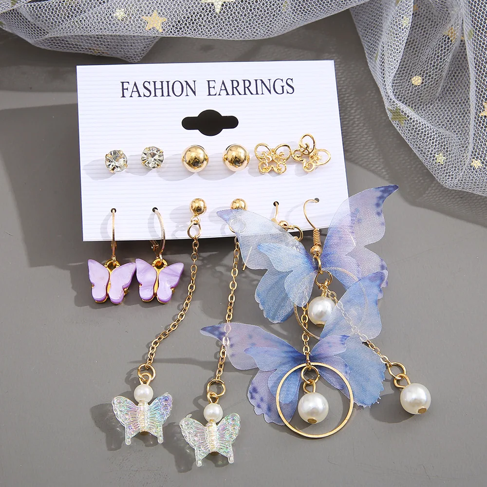 

Fashion Vintage Geometric Butterfly Earrings Set For Women Girl Kawaii Punk Pearl Dangle Earring 2022 New Trend Jewelry Gifts