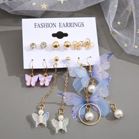 fashion vintage geometric butterfly earrings set for women girl kawaii punk pearl dangle earring 2022 new trend jewelry gifts