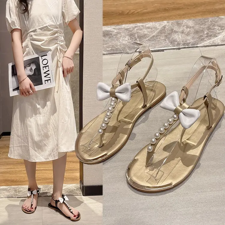 

Women's Sandals 2022 New Summer Shoes Flat Pearl Women's Shoes Comfort Beaded Beach Slippers Casual Fashion Sandals