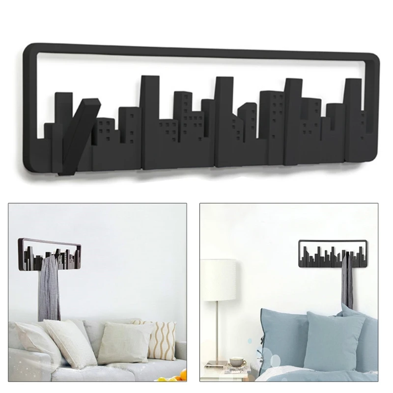 

2021 NEW Modern Multi City Building Multi-Group Hooks Space-Saving Hanger with 5 Flip-Down Hooks Horizon Wall Hook Decor Hanging