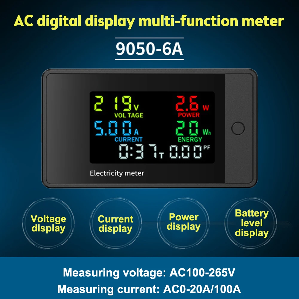 

Digital display Voltmeter AC 100-265V Voltage built-in transformer 7in1 multi-function meter 20/100A Ampermeter Power Detector
