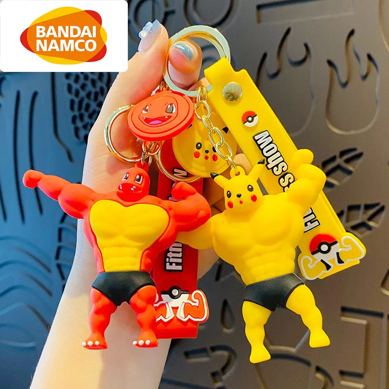 

Bandai Pokemon Cute Keychain Fashion Bodybuilding Muscle Pikachu Keychain Female Cute Bag Figure Male Car Keychain Wholesale