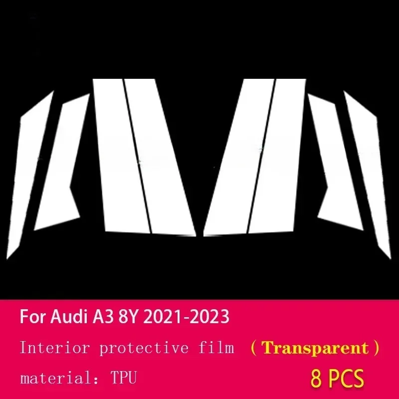 

Для Audi A3 8Y 2021-2023 Автомобильная внешняя оконная стойка A/B, аксессуар против царапин, прозрачная черная защитная пленка из ТПУ, ремонт PPF