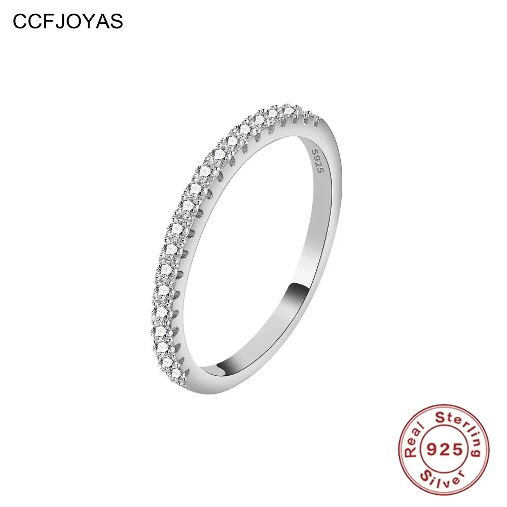 

CCFJOYAS 925 Sterling Silver Single Row Zircon Ring Women Simple Silver color Wedding Party Jewelry Accessories