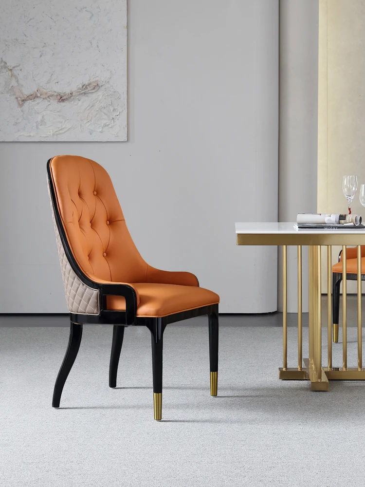 

Light Luxury Home Dining Chair Sales Office Restaurant Nordic Negotiation Genuine Leather Chair