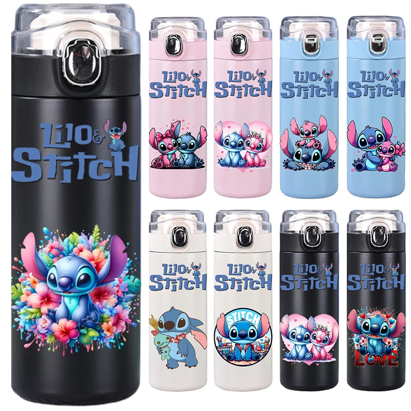 Disney Lilo Stitch 400Ml Water Bottle Thermos Stainless Steel Drinking Cup Portable Outdoor Sport Coffee Child Gift