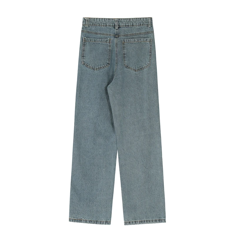 Korean Style Streetwear Rose Cross Embroidered Men Jeans Trousers Y2k Vintage Distressed High Street Loose Straight Denim Pants