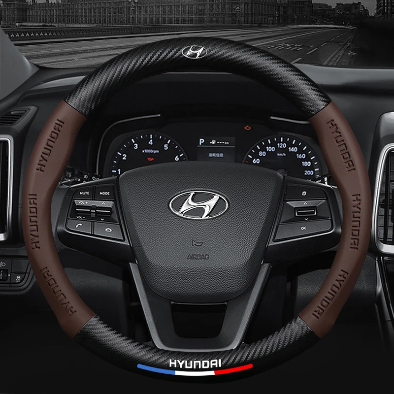 

New Carbon Fiber Leather Car Steering Wheel Cover For Hyundai I20 I30 IX35 IX45 I35 Staria Tucson Sonata Ioniq Car accessories