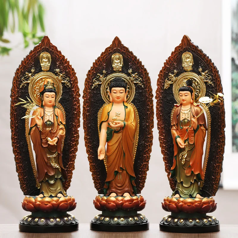 Большой 48 СМ 3P Набор ДОМАШНИЙ Храм Буддизм XI FANG SAN SHENG Стоящая статуя Будды Гуань