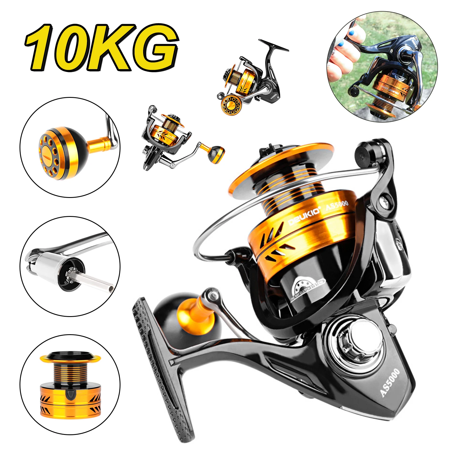 

Metal Fishing Reel 2000-7000 Series 10KG Max Drag Spinning Reel Spool Fishing Wheel 5.0:1 4.7:1 Gear Ratio Fishing Tackle Kit
