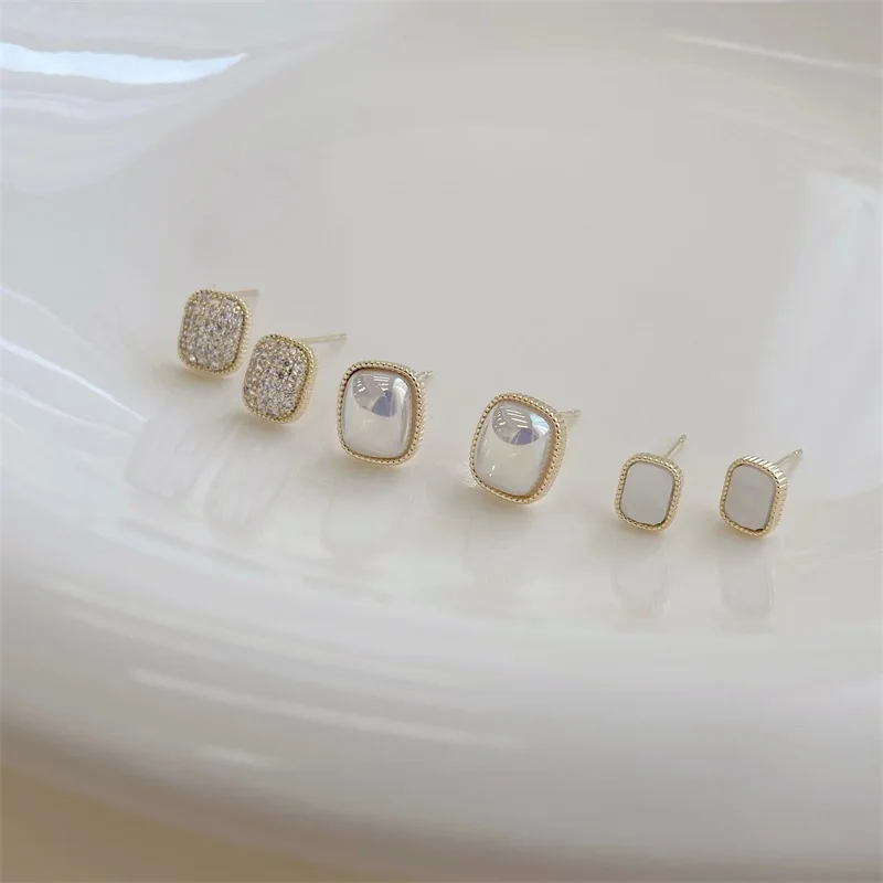 

New Trendy Shell Cubic Zirconia Detachable Stud Earrings Fashion Jewelry Wedding Party Gift Women's Fashion Contracted delicate