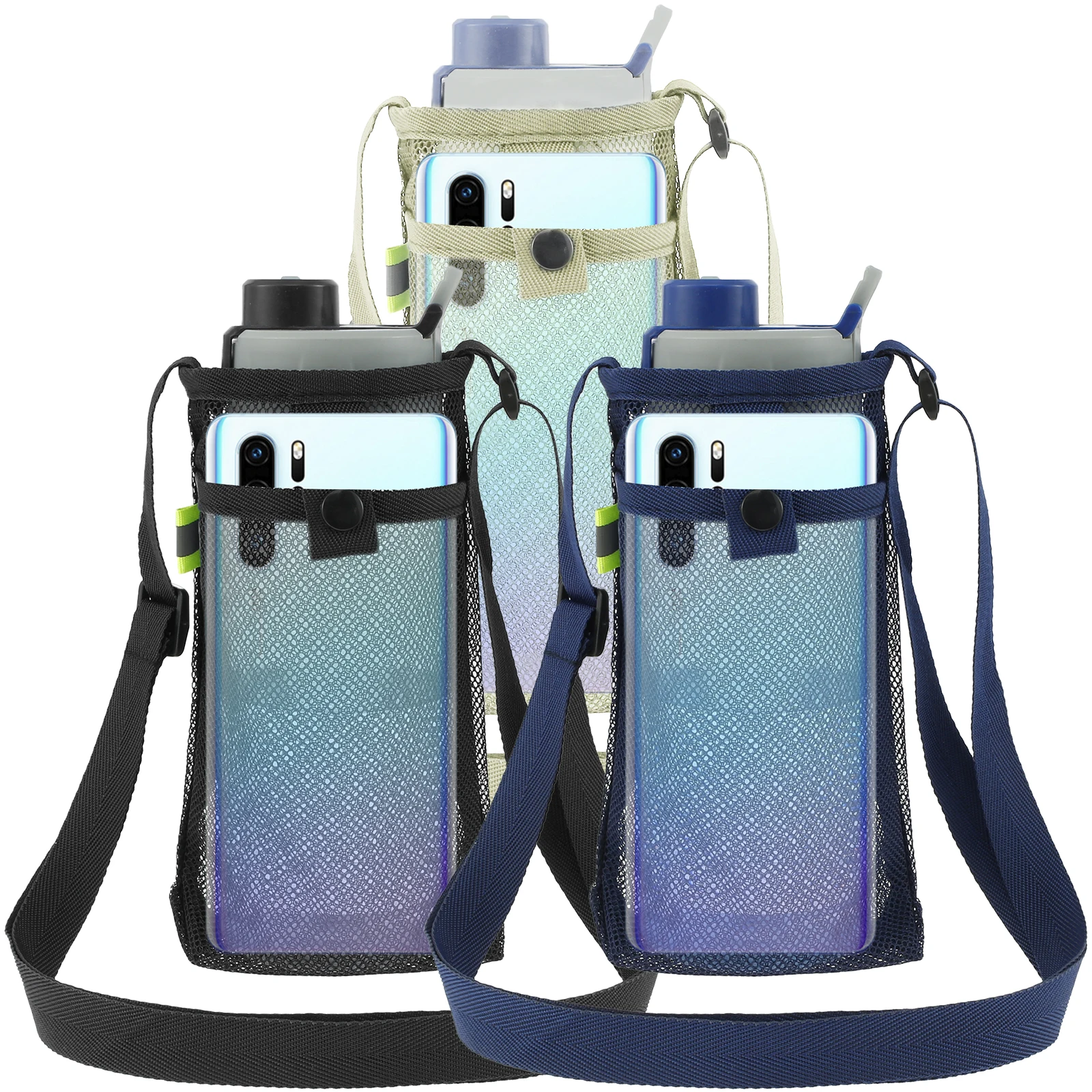 3Pcs Water Bottle Carrier Bag Mesh Water Bottle Pouch Water Bottle Holder with Adjustable Strap Lightweight Portable Bottle Bag