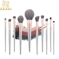 zzdog 10pcs silver shiny professional beauty tools for cosmetics powder blush eye shadow eyebrow high quality makeup brushes set