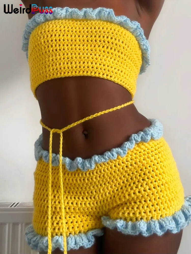 Weird Puss летний шикарный женский комплект из 2 предметов вязаный кружевной