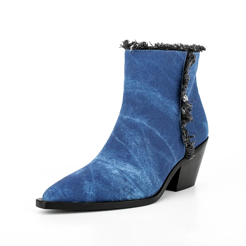 

Женские джинсовые ботильоны, Короткие Плюшевые ботинки с острым носком, Размеры 35-44, для зимы, 2023