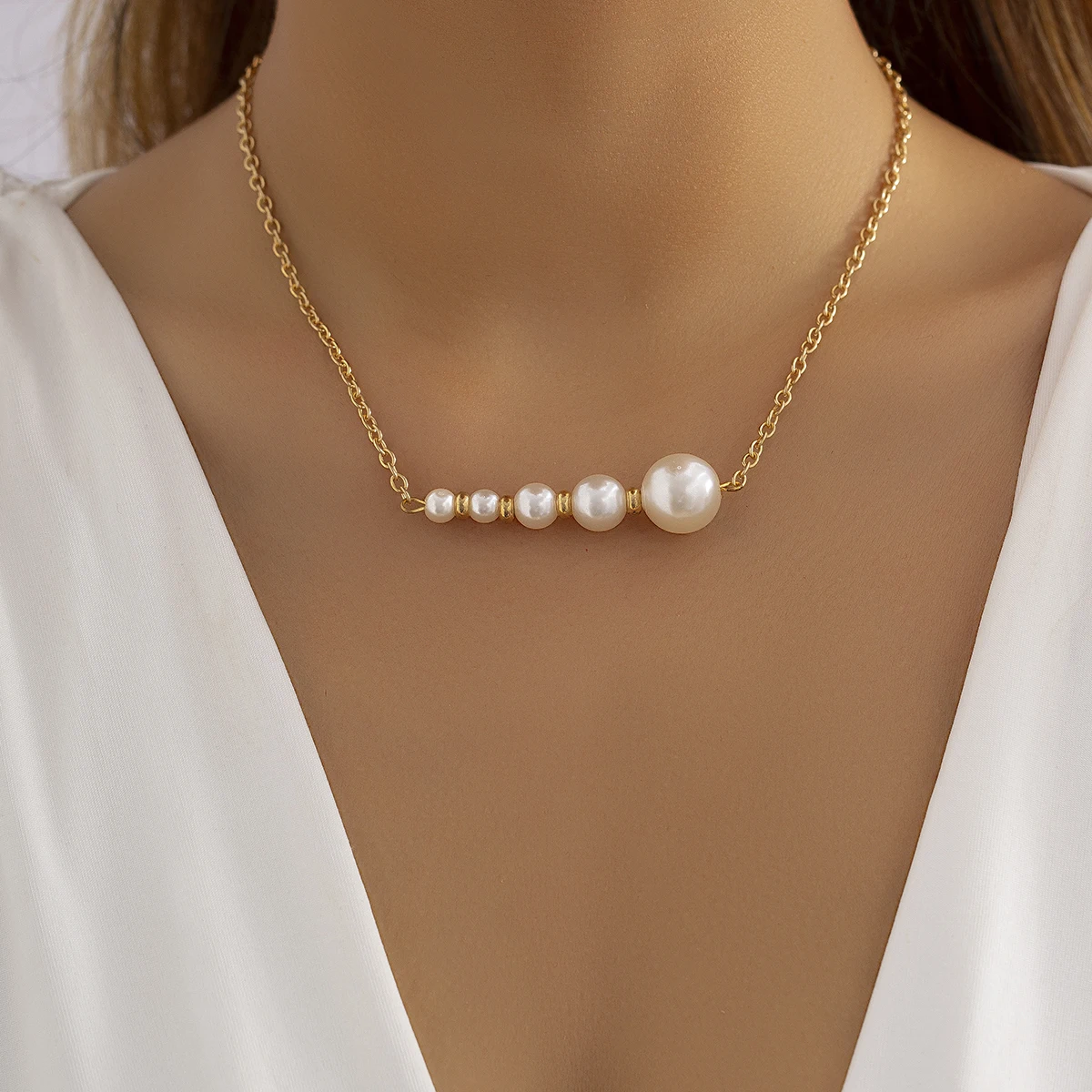 

IngeSight.Z Punk Vintage Imitation Pearl Choker Necklace for Women Gold Color Chain Big Small Pearls Beaded Collar Jewelry 2022