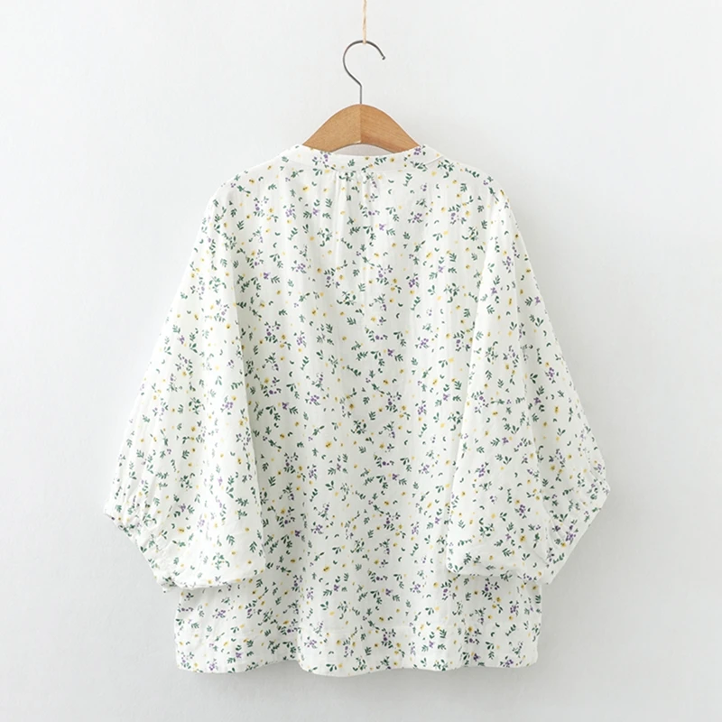 Sweet Style Vintage Floral Women Shirts Summer O-Neck Half Sleeved Loose Button Elegant Office Lady Outwear Tops enlarge