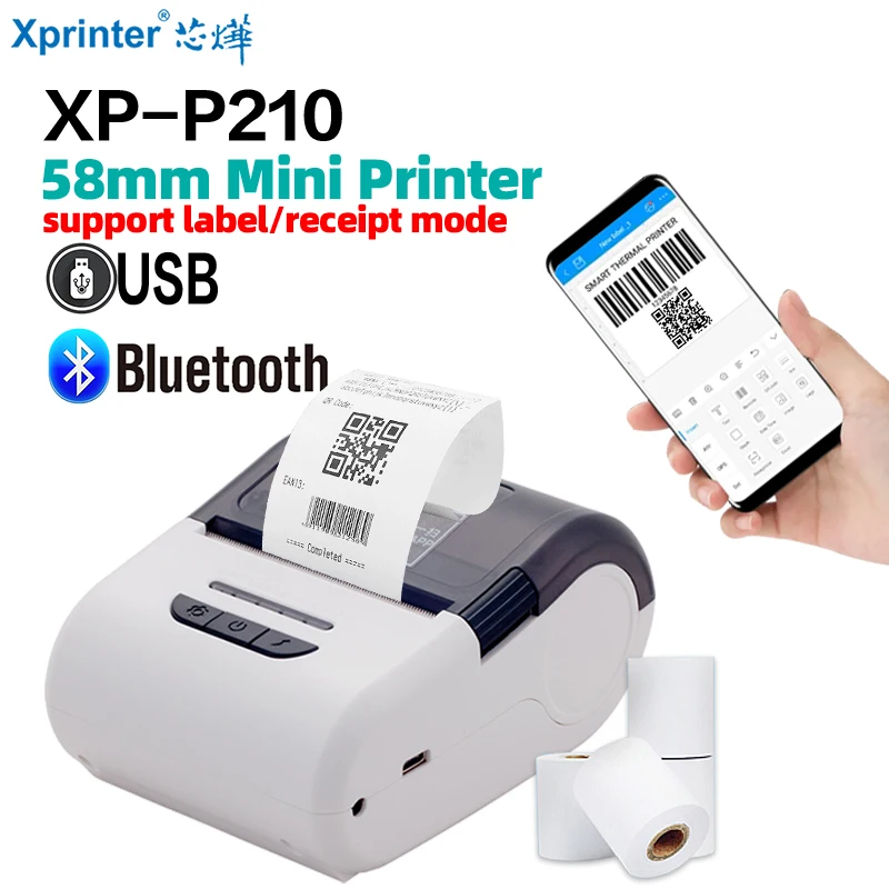 

Label Receipt Thermal Printer 58mm 2 in 1 POS Printing Mini Mobile Portable Printer Bluetooth Label Maker POS Android/IOS