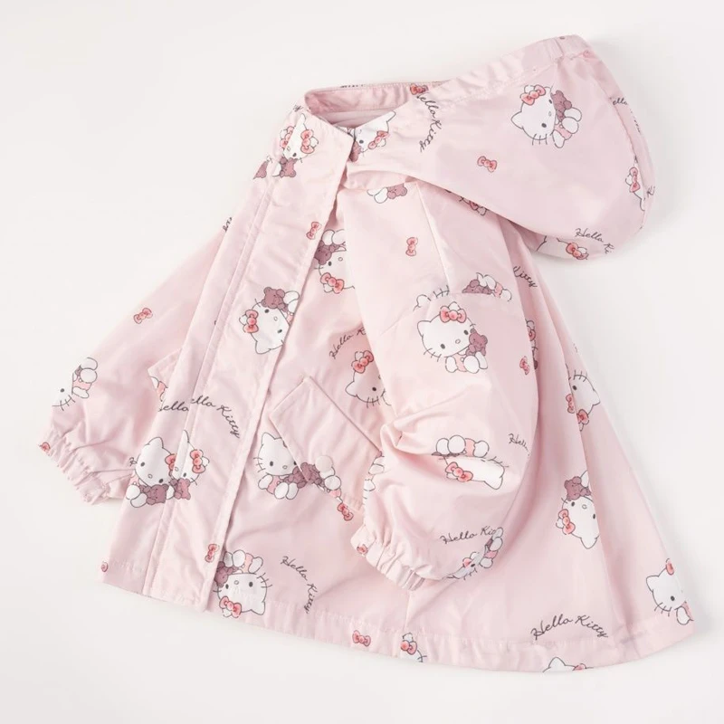 Весенняя куртка для девочки Kawaii Hello Kitty 2024 с капюшоном модная трендовая ветровка