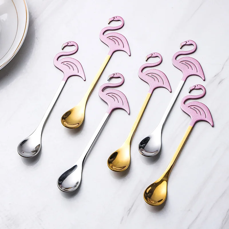 

Creative Spoon 2022 New Stainless Steel Flamingo Modeling Cake Coffee Milk Ice Cream Teaspoons Stirring Spoon Dessert Shop Tools