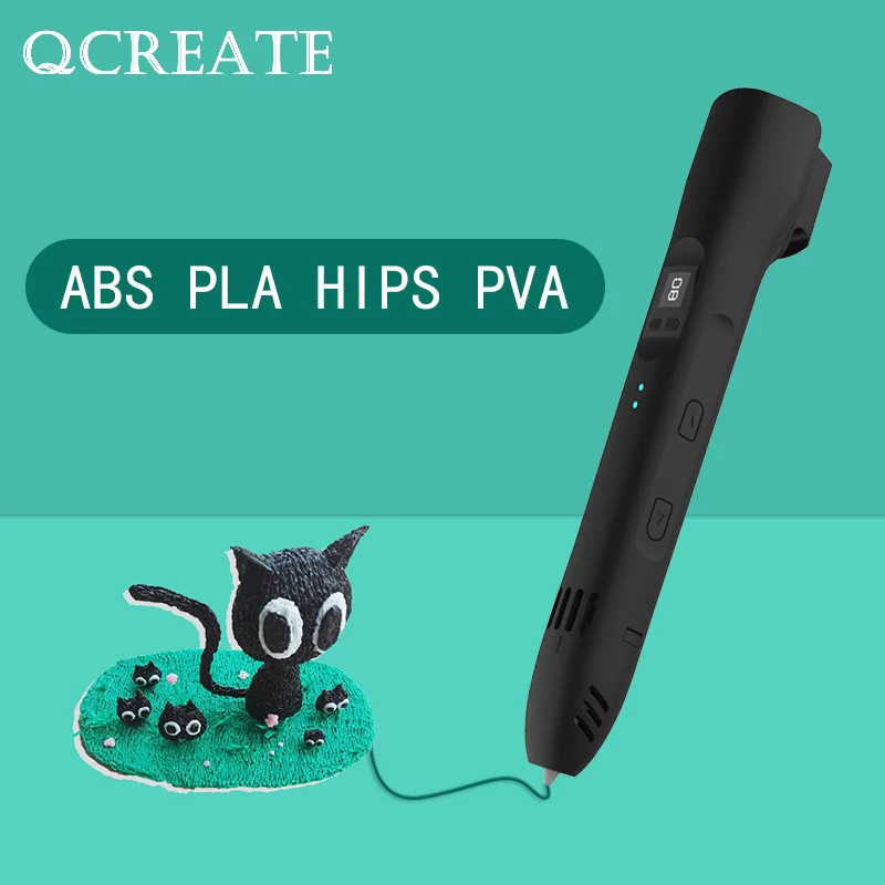 

Qcreate-pen with lcd screen from 60 to 245 degrees celsius, adjustable heating temperature, 8 gears, support abs speed, pla, pva