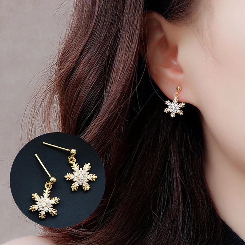 

Модное милое кольцо с кристаллами в виде снежинки, золотые украшения для ушей, простые креативные серьги, серьги-гвоздики, лучшие подарки