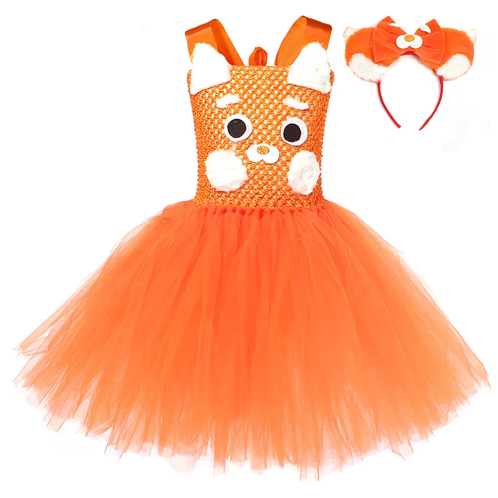 

Girls Giant Red Panda Character Cosplay Costume For Kids Turning Red Tutu Dress With Headband Halloween Birthday Party Dresses