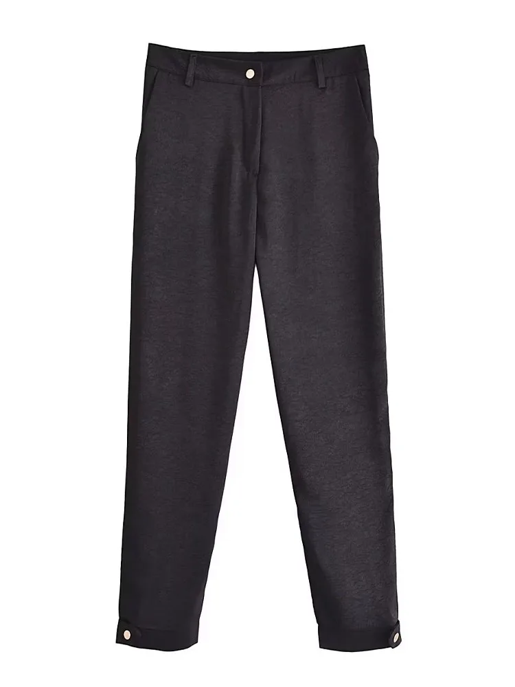 

Women 2022 New Chic Fashion textured jacquard satin Pants Vintage High Waist zipper Side Pockets Female Trousers Mujer