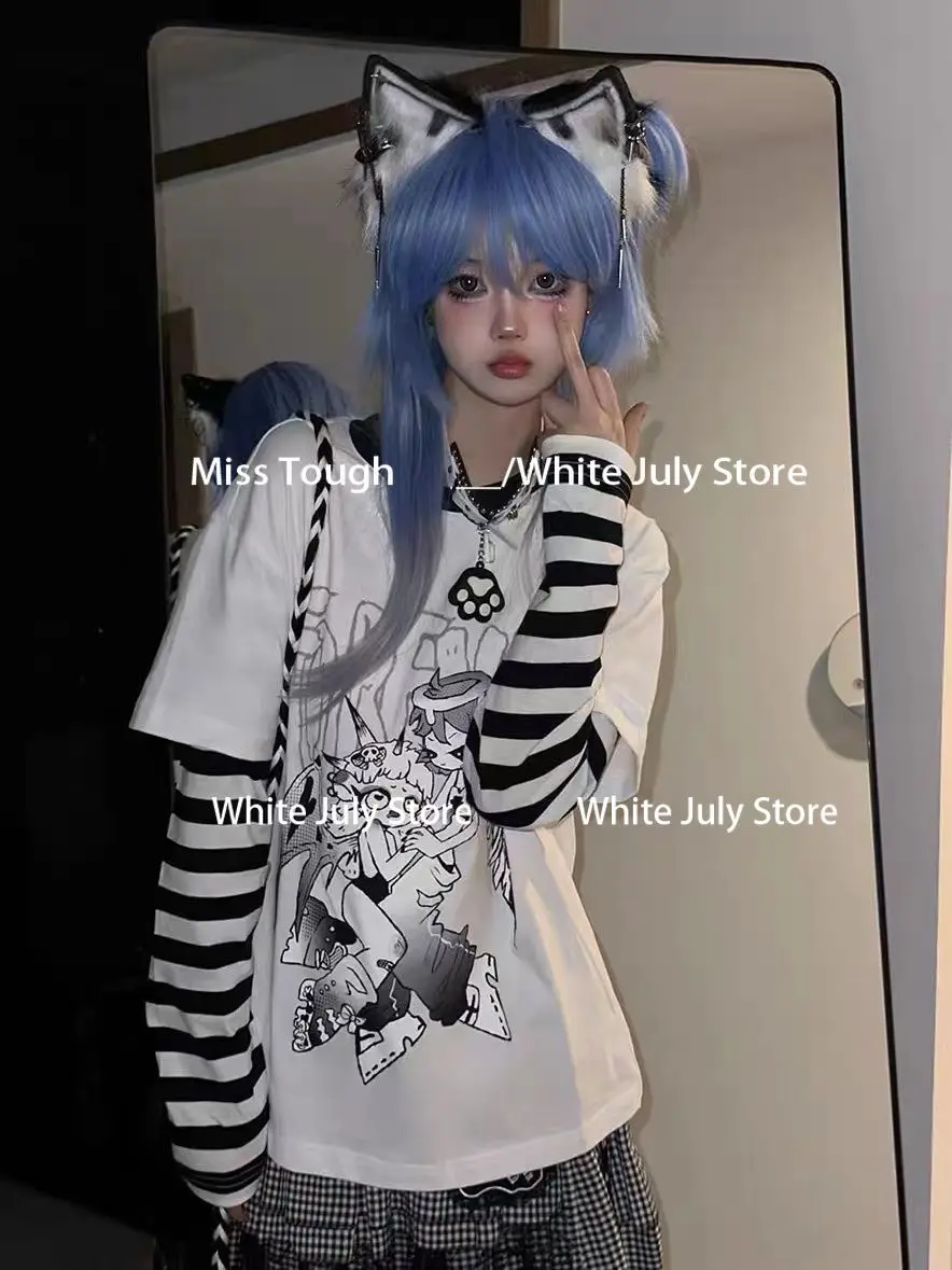 Японская футболка в стиле Харадзюку женская повседневная весенняя с длинным