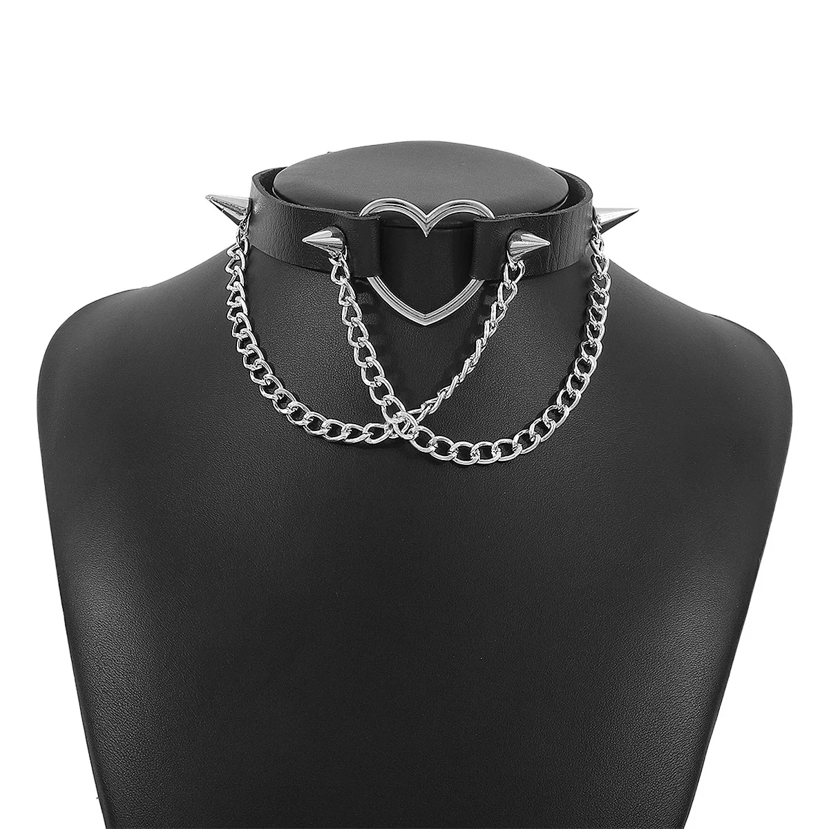 Gothic Chain Choker Neckchain Dark Black Rivet PU Necklace Harajuku Punk Necklace
