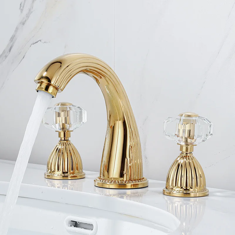 

Gold All-copper Three-hole Faucet Hot and Cold Washbasin Basin European-style Toilet Split Bathroom Cabinet Set