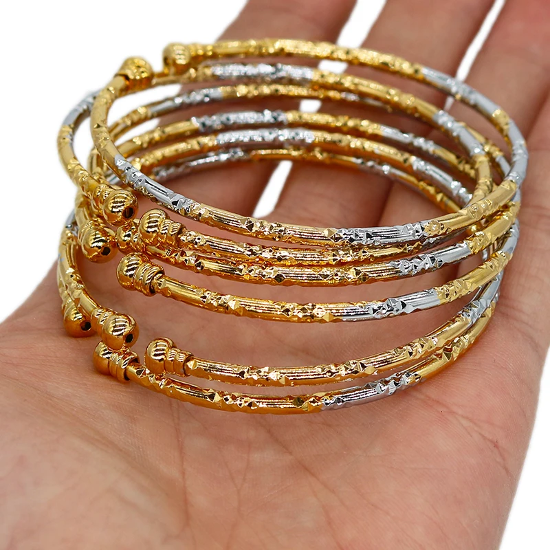 

3MM/6pcs Dubai Bangle For Women Indian Bangles Africa Ball Jewelry Gold Color Beads Bangle&Bracelet Ethiopian Wedding Bride Gift