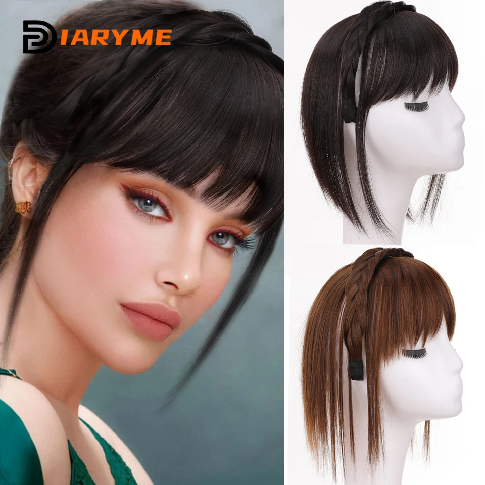 

Synthetic Bang With Braided Headband Hair Accessories Reissue Block Fake Hair Braiding Hair Extension Female Head Top Hairpiece
