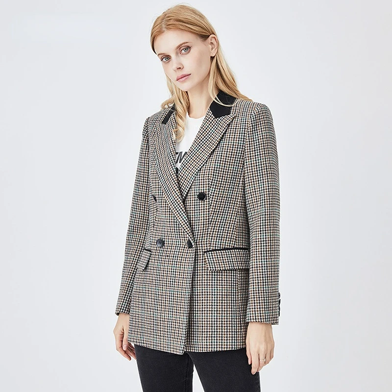 Retro Plaid Suit Jacket Women Autumn Tailored Coat Wool Fashion Slim Coats Casual Business Blazer Jackets Office Lady Blazers