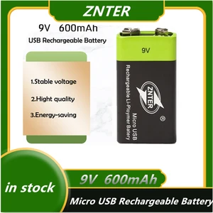 ZNTER Ultra-Efficient 9V 600mAh USB Rechargeable 9V Lithium Polymer Battery For RC Camera Drone Accessories Charge by USB cable