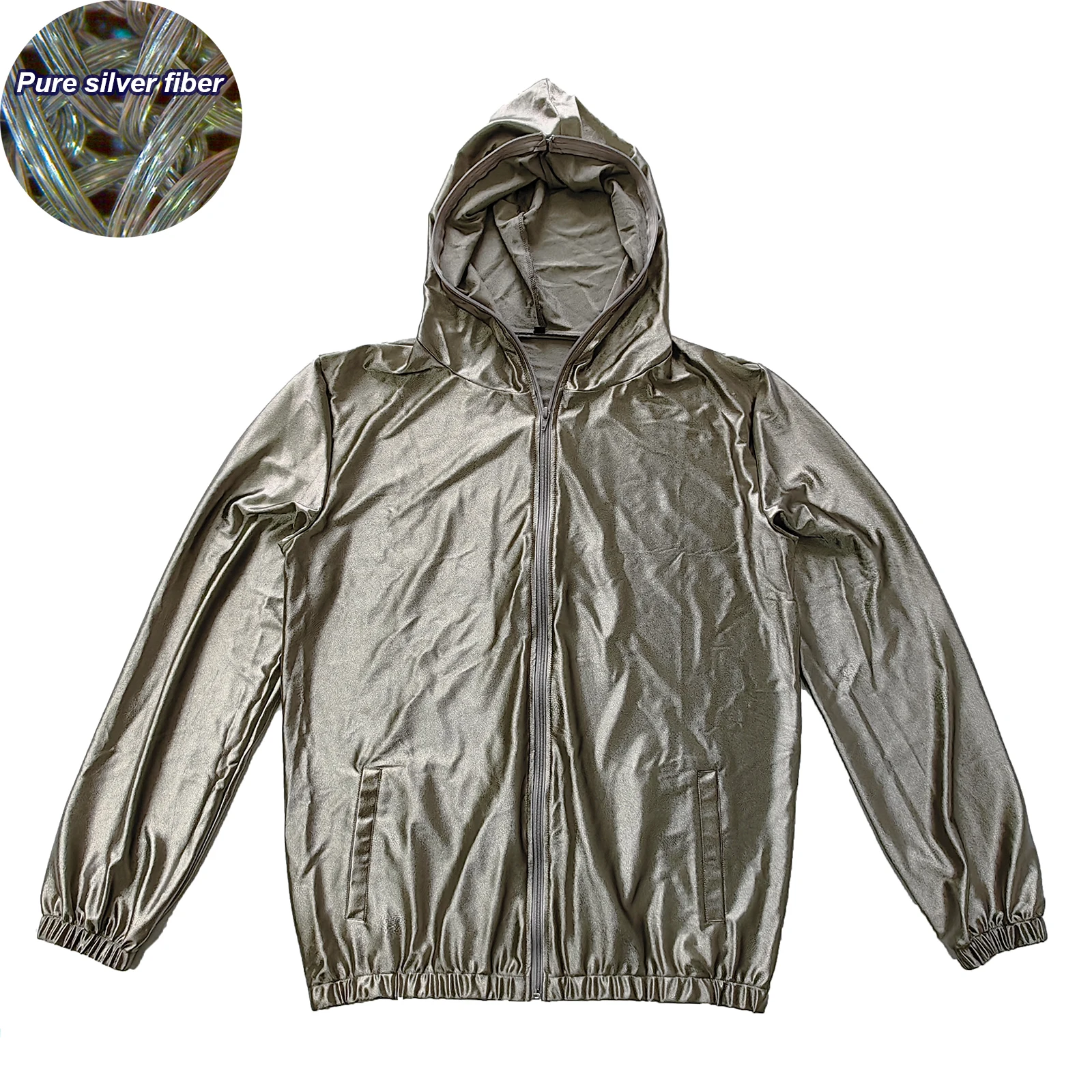 Теплопроводящая толстовка из серебряного волокна с защитой от излучения EMF/EMI/RF, блокирующая Фарадея, тканевая защитная куртка, блестящее Короткое серебряное пальто