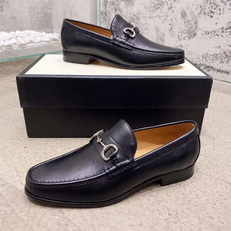 Men's Fashion Loafers Incomparable Black Horsebit Loafers Slip on Formal Male Dress Shoes Wedding Office Casual Shoes