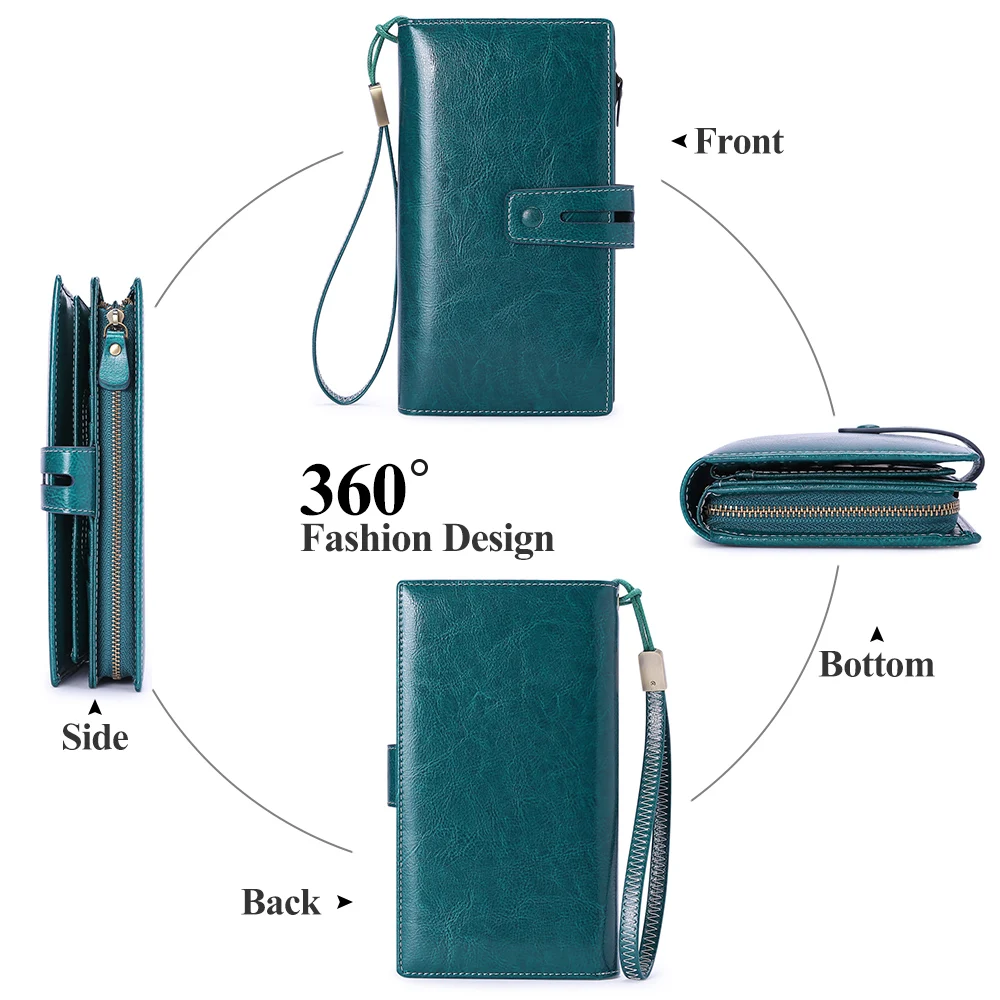 2023 New Rfid Long Women Wallets Clutch Zipper Coin Pocket Female Wallet Quality Card Holder Genuine Leather Ladies Purse