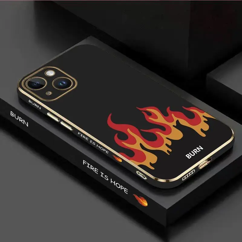 Fierce Fire Luxury Plating Phone Case For iPhone 14 13 12 11 Plus Pro Max Mini X XR XS SE2020 8 7 6 6S Plus Cover