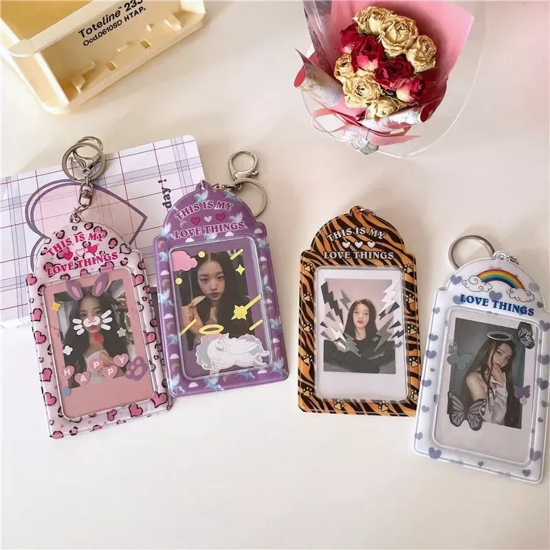 

Korean Ins Photocard Holder Cartoon Card Covers Kpop Idol Card Holder Kawaii Card Sleeves Bus Card Protector Keychain Pendant