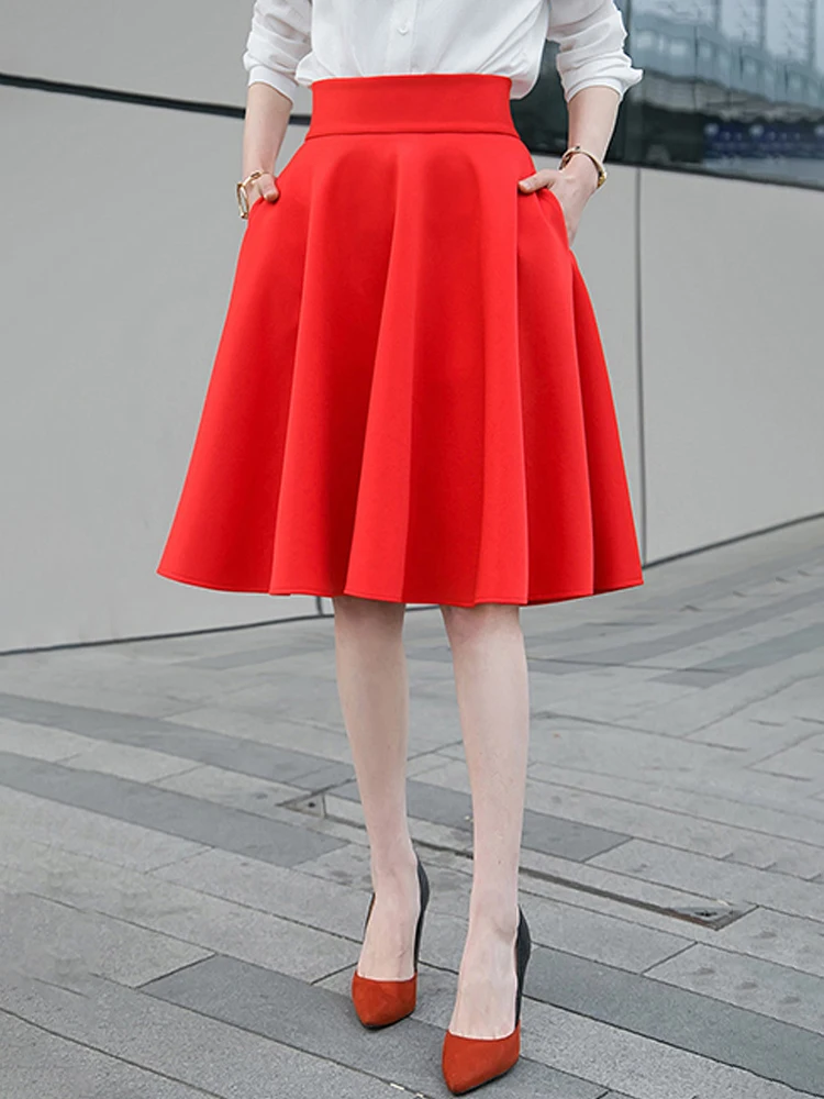 Женская Базовая юбка XS-5XL с завышенной талией однотонная простая Расклешенная