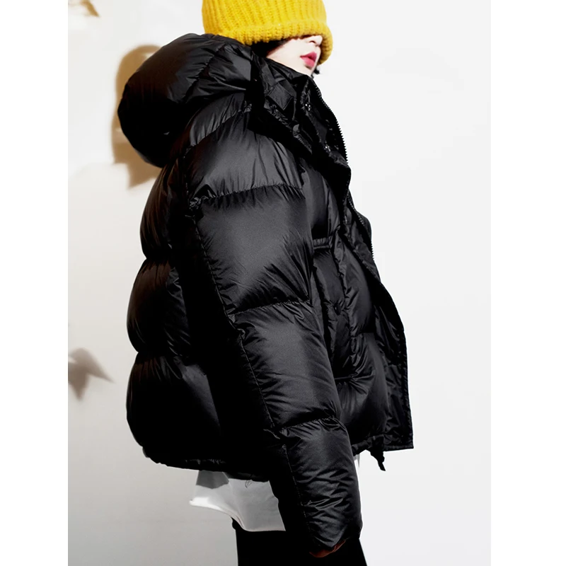 

2022 Women Winter New Fashion Loose Thicken Warm Coats Female White Duck Down Jackets Ladies Short Hooded Down Outerwear E378