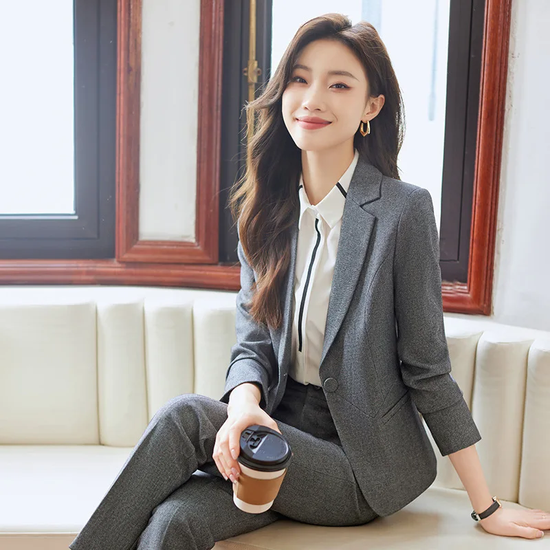

Gray High-Grade Suit Jacket for Women 2023 New Spring and Autumn Business Temperament Formal Wear Small Suit Overalls