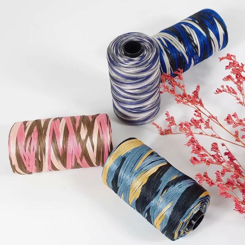 

100g/BALL3.0mm New Summer Crochet Yarn Satin Webbing Designed Blended Fancy Yarn for DIY Hat Handbag