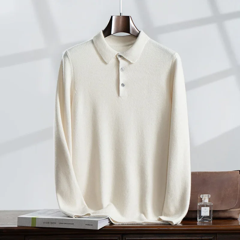 Осень/зима новый однотонный пуловер-поло вязаный шерстяной топ мужская верхняя