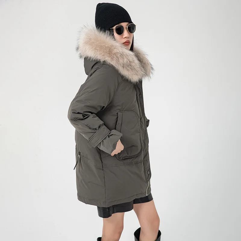 Down Jacket Women's Winter Wear Quality Big Raccoon Fur Collar Work Cargo 90 White Eiderdown Pie Women Thick Outwear
