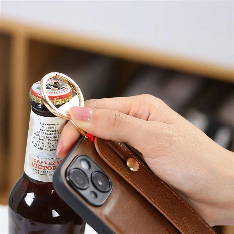 Противоударный деловой кожаный чехол для Xiaomi Poco X6 Pro с ремешком на руку Redmi K70E k70e