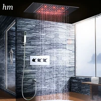 hm modern chrome rain shower system 360x500mm ceiling led showerheads rainfall shower panel bathroom faucet bath tap