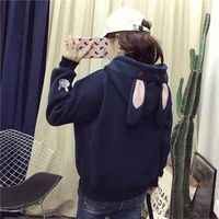 women kawaii embroidery rabbit ears hoodies cottagecore solid colors pullovers 2021 spring autumn new fashion cute sweatshirts
