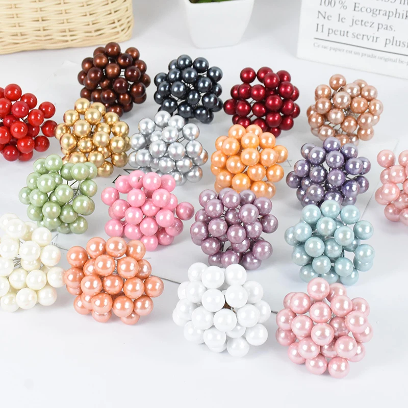

100pcs Mini Berries Artificial Flower Stamens Plastic Pearl Cherry Fake Fruit Wedding Christmas Party DIY Gift Box Wreaths Decor